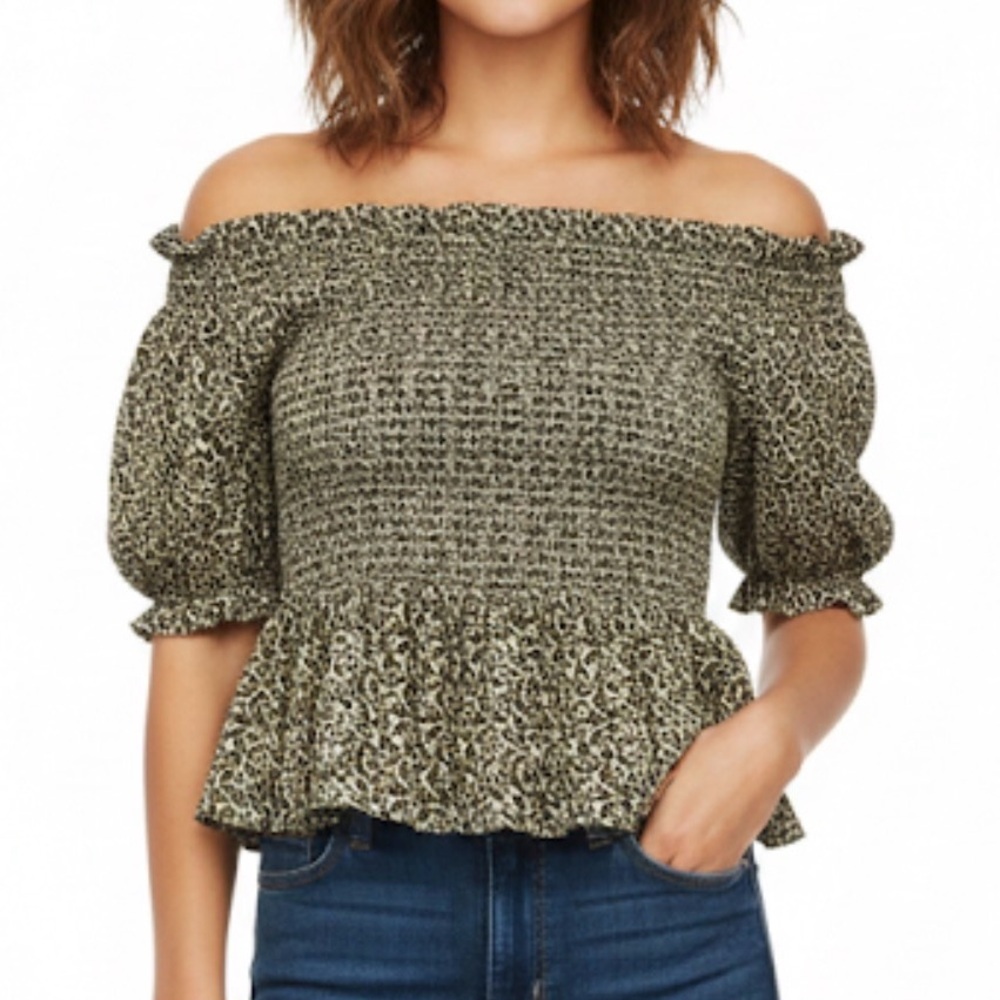 Socialite Leopard Print Off-Shoulder smocked Top size XS (3x$15)